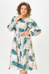 Платье Swallow 885.2 бежевый принт «ярко-голубые и белые листья»