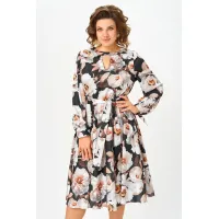 Платье Swallow 707.2 чёрный/принт «бежево-молочные пионы»