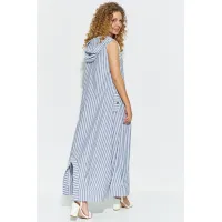 Платье Euromoda 683 серо-синий+белый