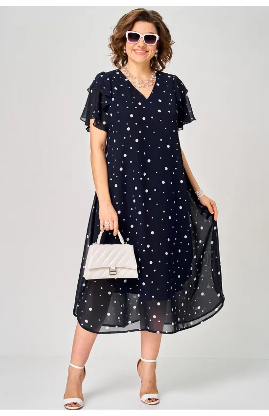 Платье Eva Grant 7116 синий горох