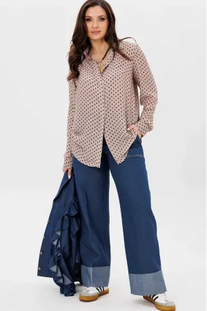 Блузка Mislana 1149 бежевая/горошки