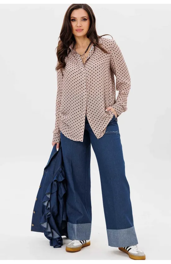 Блузка Mislana 1149 бежевая/горошки
