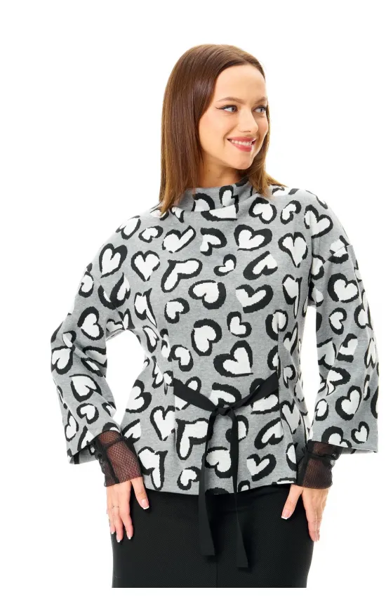 Кофта T&n 7724 серый дизайн «сердечки»
