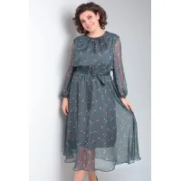 Платье Your Size 2219/164 Темно-зеленый в цветочный принт