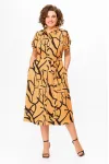 Платье Swallow 740 светло-оранжевый в черный принт абстракция