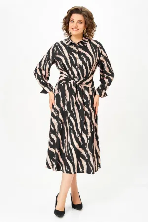 Платье Swallow 887.2 черный, принт капучино «разводы»