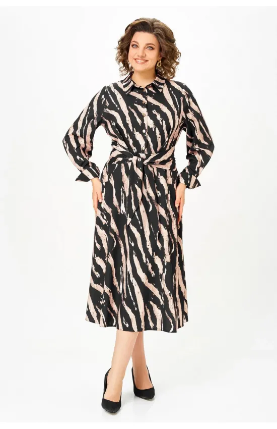 Платье Swallow 887.2 черный, принт капучино «разводы»