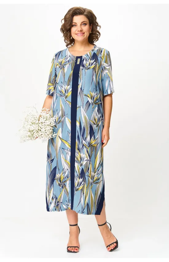 Платье Michel Chic 2168 голубой + цветы