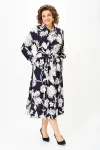 Платье Swallow 887 цвет-синий, принт «Белые листья»