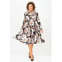 Платье Swallow 707.2 чёрный/принт «бежево-молочные пионы»