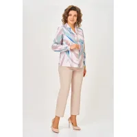 Блузка Swallow 772.4 пудровый, в мятный, бежевый и ярко-голубой принт