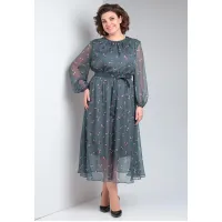 Платье Your Size 2219/164 Темно-зеленый в цветочный принт