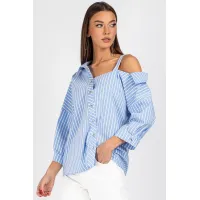 Блузка Vizavi 726 бело-голубая полоска