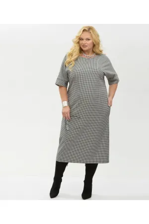 Платье Your Size 2264/164 Черно-белый в «гусиную лапку»