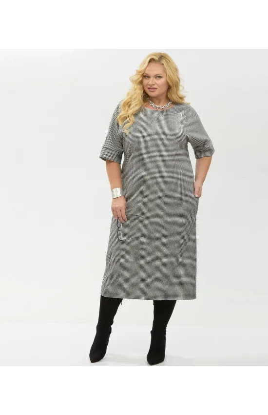 Платье Your Size 2264/164 Черно-белый в «гусиную лапку»