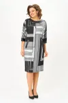 Платье Swallow 888 принт «геометрия» в чёрном, сером и молочном цветах