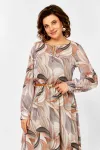 Платье Swallow 876 Серо-бежево- рыжий,  принт «листья»