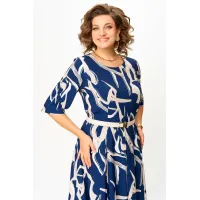 Платье Swallow 869 синий в бежевый принт