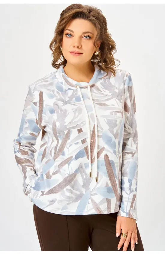 Кофта Swallow 883.1 молочный, принт «бежево-голубые тропические листья»