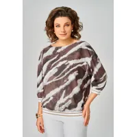 Блузка Swallow 872.3 молочный шоколад/принт «белая абстракция»