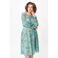 Платье Swallow 819.1 бирюзовый, принт «коричневые веточки»