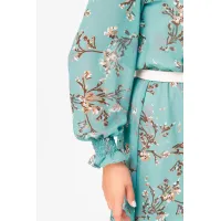 Платье Swallow 819.1 бирюзовый, принт «коричневые веточки»