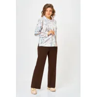 Кофта Swallow 883.1 молочный, принт «бежево-голубые тропические листья»