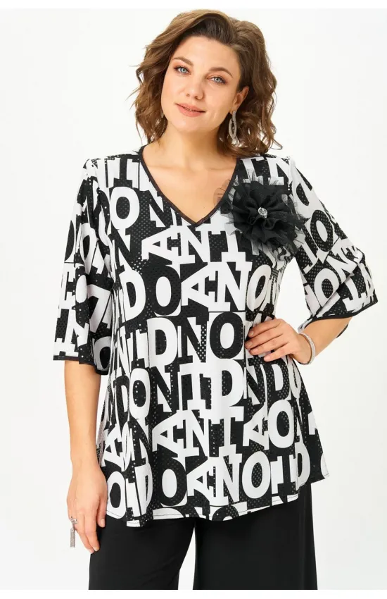 Блузка Svetlana Style 5036 черно-белый буквы