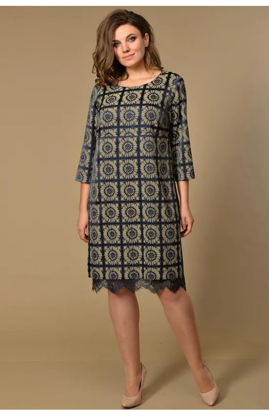 Платье Lady Style Classic 1458/2 Темно-синий с бежевым