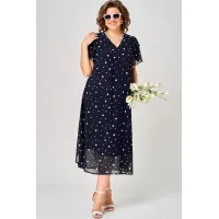 Платье Eva Grant 7116 синий горох