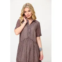 Платье Talia Fashion 424 геометрический принт в черно- коричневых тонах.