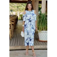 Платье Vittoria Queen 28633 молочный, синий, принт