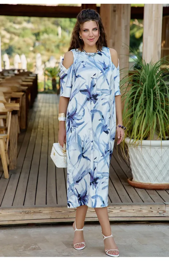 Платье Vittoria Queen 28633 молочный, синий, принт