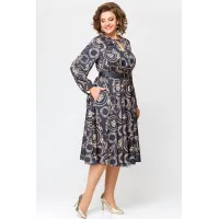 Платье Swallow 707 черный в бежевый принт