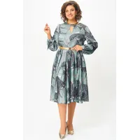 Платье Swallow 707.1 принт «тропические листья в светло- бирюзовых и тёмных оттенках»
