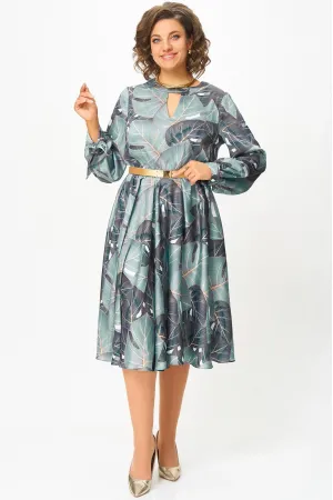 Платье Swallow 707.1 принт «тропические листья в светло- бирюзовых и тёмных оттенках»