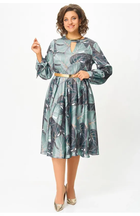 Платье Swallow 707.1 принт «тропические листья в светло- бирюзовых и тёмных оттенках»