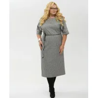 Платье Your Size 2264/170 Черно-белый в «гусиную лапку»