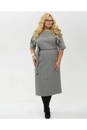 Платье Your Size 2264/170 Черно-белый в «гусиную лапку»