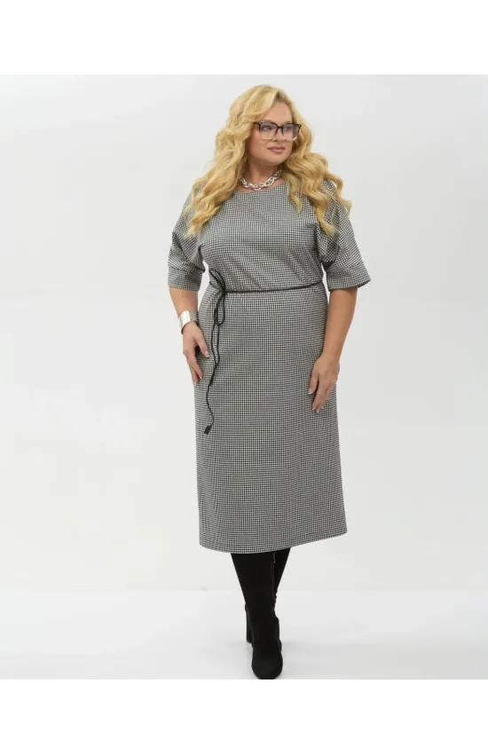 Платье Your Size 2264/170 Черно-белый в «гусиную лапку»