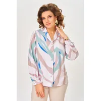 Блузка Swallow 772.4 пудровый, в мятный, бежевый и ярко-голубой принт