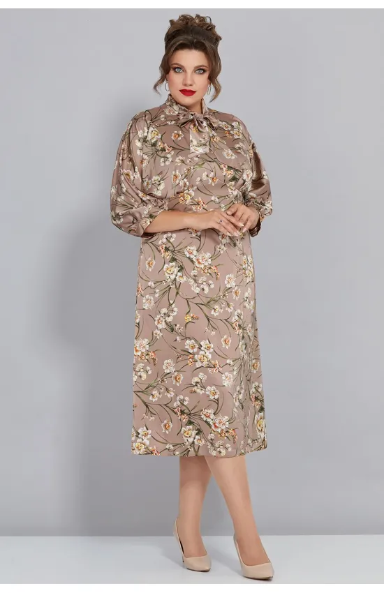 Платье Mira Fashion 5451 цветы на бежевом