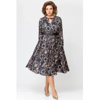 Платье Swallow 707 черный в бежевый принт