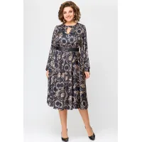 Платье Swallow 707 черный в бежевый принт