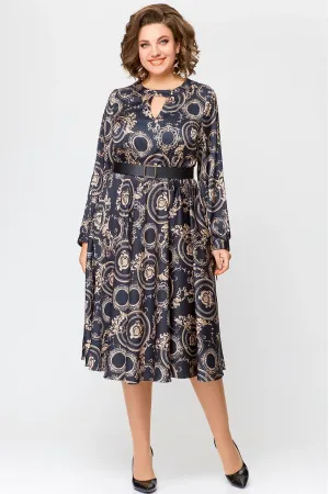 Платье Swallow 707 черный в бежевый принт