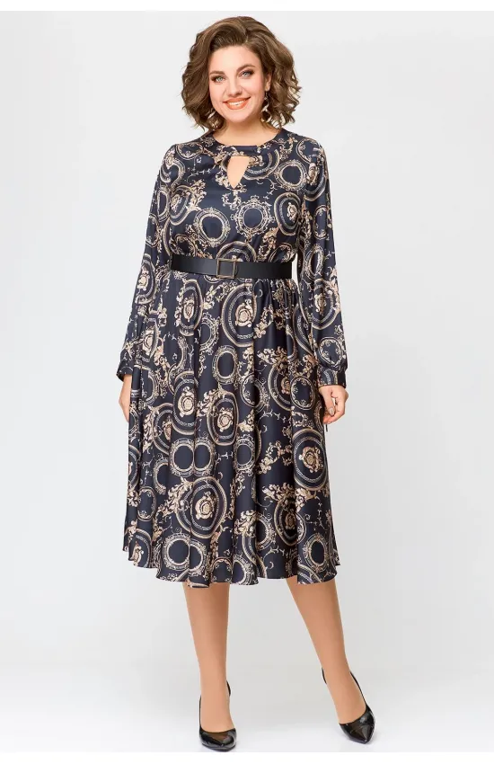 Платье Swallow 707 черный в бежевый принт