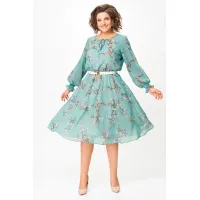 Платье Swallow 819.1 бирюзовый, принт «коричневые веточки»