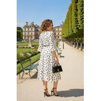 Платье Лилиана 1511Л молочный+горох