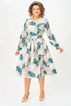 Платье Swallow 885.2 бежевый принт «ярко-голубые и белые листья»