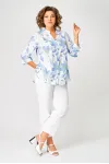 Блузка Swallow 852 белый/принт голубые цветы